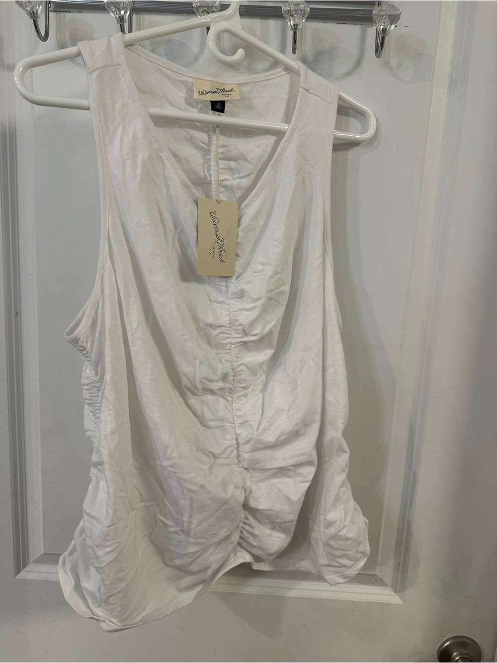 Universal Thread White Ruched V-Neck Tank Top